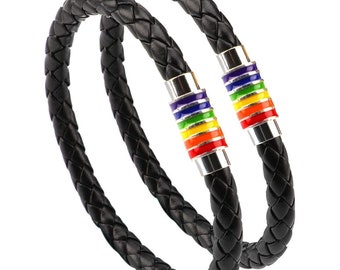 A pair of Pride Leather Bracelets/Wristbands (Black) - 2 units