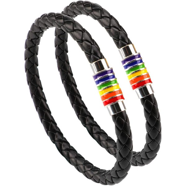 Pair of Pride Leather Bracelets (Black) - 2 units