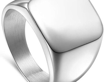 Silver Color Square Steel Ring - Signet