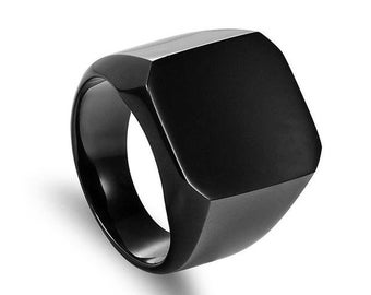 Black Square Steel Ring - Signet