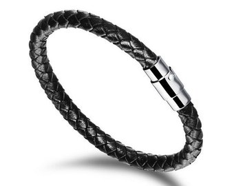 Elegant Black Leather Bracelet