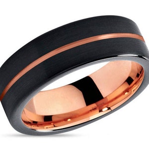 Bague tungstène noire en or rose | Alliance