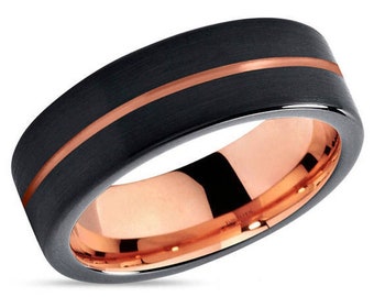 Black Rose-gold Tungsten Ring | Wedding Band