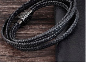 Black Genuine Leather Bracelet