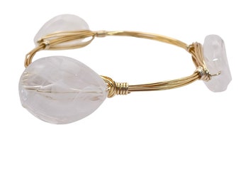 Large White Swirl Beaded bracelet, bangle bracelets, stackable bracelet, wire bracelet, gift, gift for her