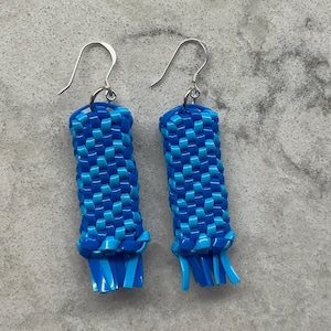 Blue Zig Zag Woven Earrings, Blue statement earrings