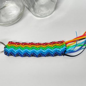 Chunky Rainbow Boondoggle Keychain, Scoubidou Lanyard