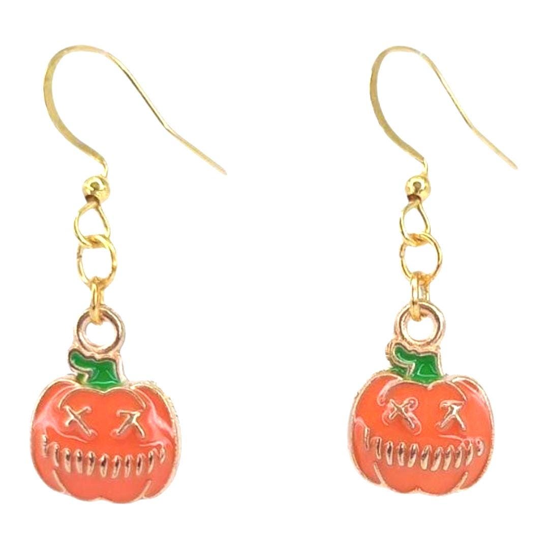Jack O Lantern Earrings: Enamel Pumpkin Dangle, Halloween Jewelry - Etsy