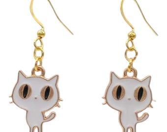 White Cat Dangle Earrings: Kawaii Y2K Cartoon Jewelry