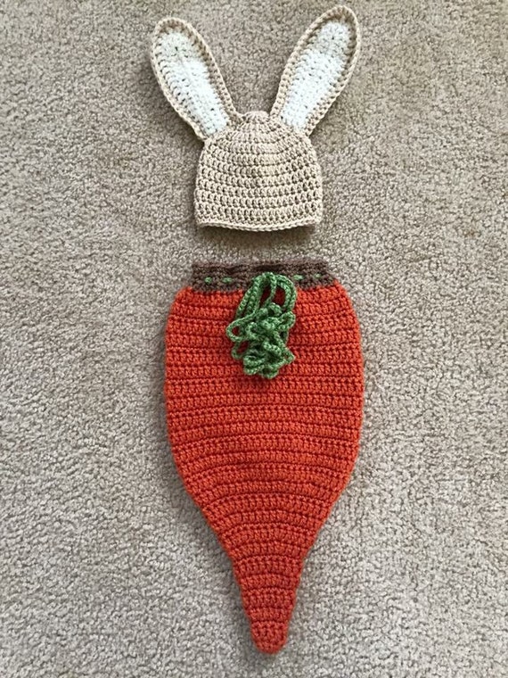 Newborn Easter carrot sack with bunny ears hat