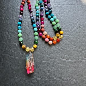Rainbow Tree of Life Mala Necklace: Chakra Healing Crystal Quartz Pendant