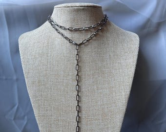 Convertible Gunmetal Chain Necklace: Choker, Lariat, Y Pendant