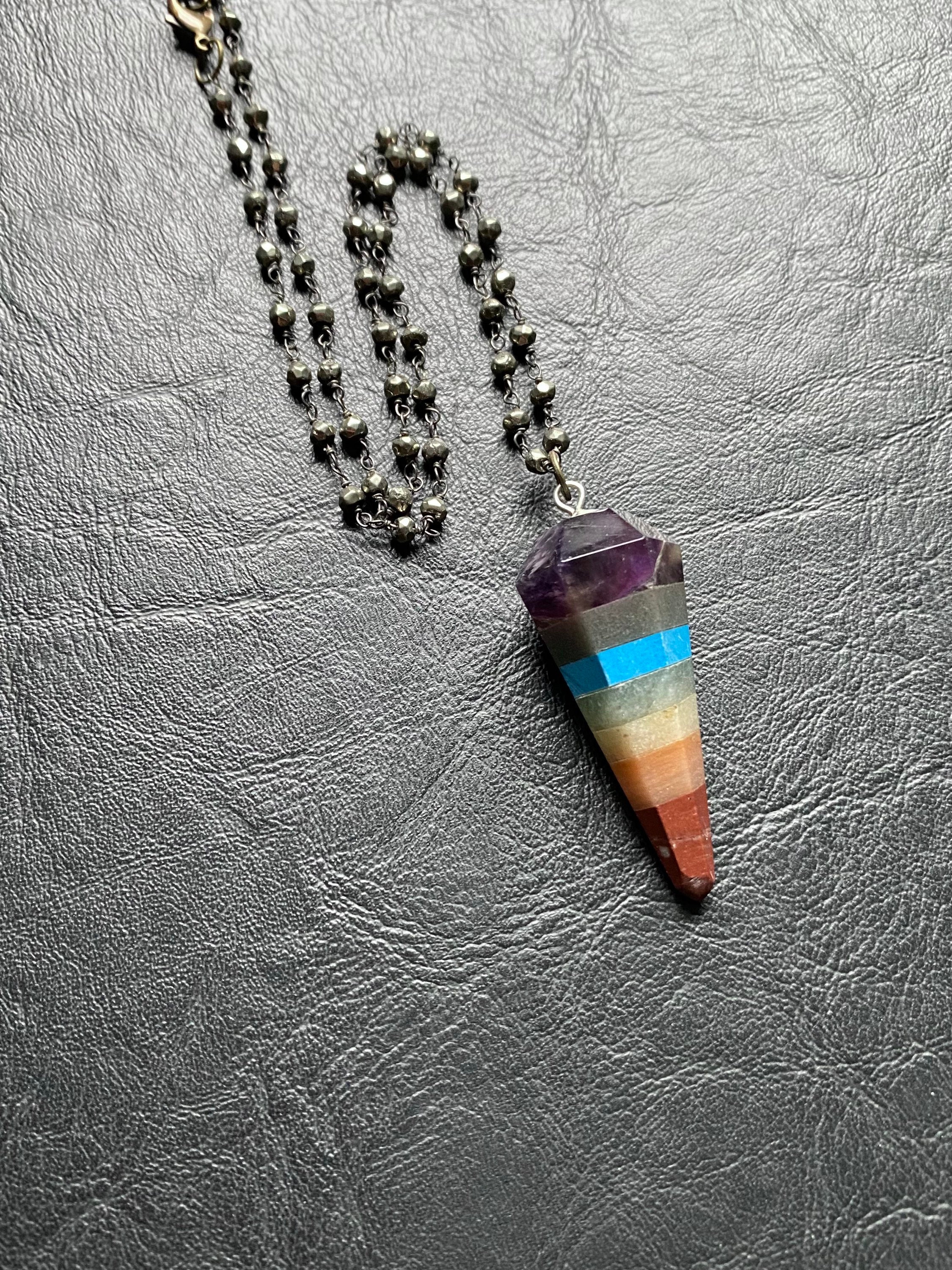 Rainbow Chakra Crystal Pendant Necklace, Healing Stone Pendulum