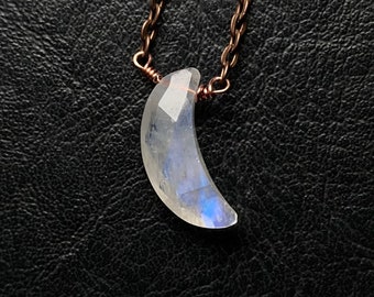 Rainbow Moonstone Moon Crescent mini dainty pendant gemstone necklace jewelry wire wrap crystal healing wirewrap celestial minimalist lunar