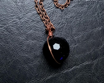 LAST ONE! Black Onyx sphere orb pendant necklace witch crystal disco ball goth copper wire wrapped gemstone handmade healing stones artisan