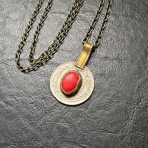 Kuchi Coin Necklace: Vintage Tribal Red Glass Jewel, Handmade