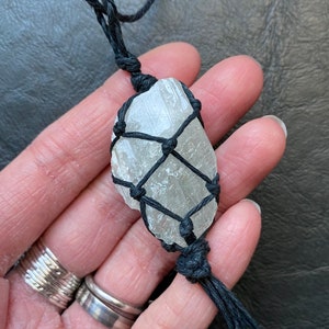 Raw Aquamarine Crystal Necklace: Hemp Macrame Healing Stone Pendant
