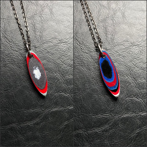 Fordite Reversible Pendant Necklace Detroit Agate auto car racing paint slag mens unisex jewelry Ford cars Motörhead Michigan keychain