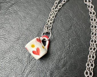 Sterling Silver Red Heart Mug Pendant Necklace: Miniature Ceramic Cup
