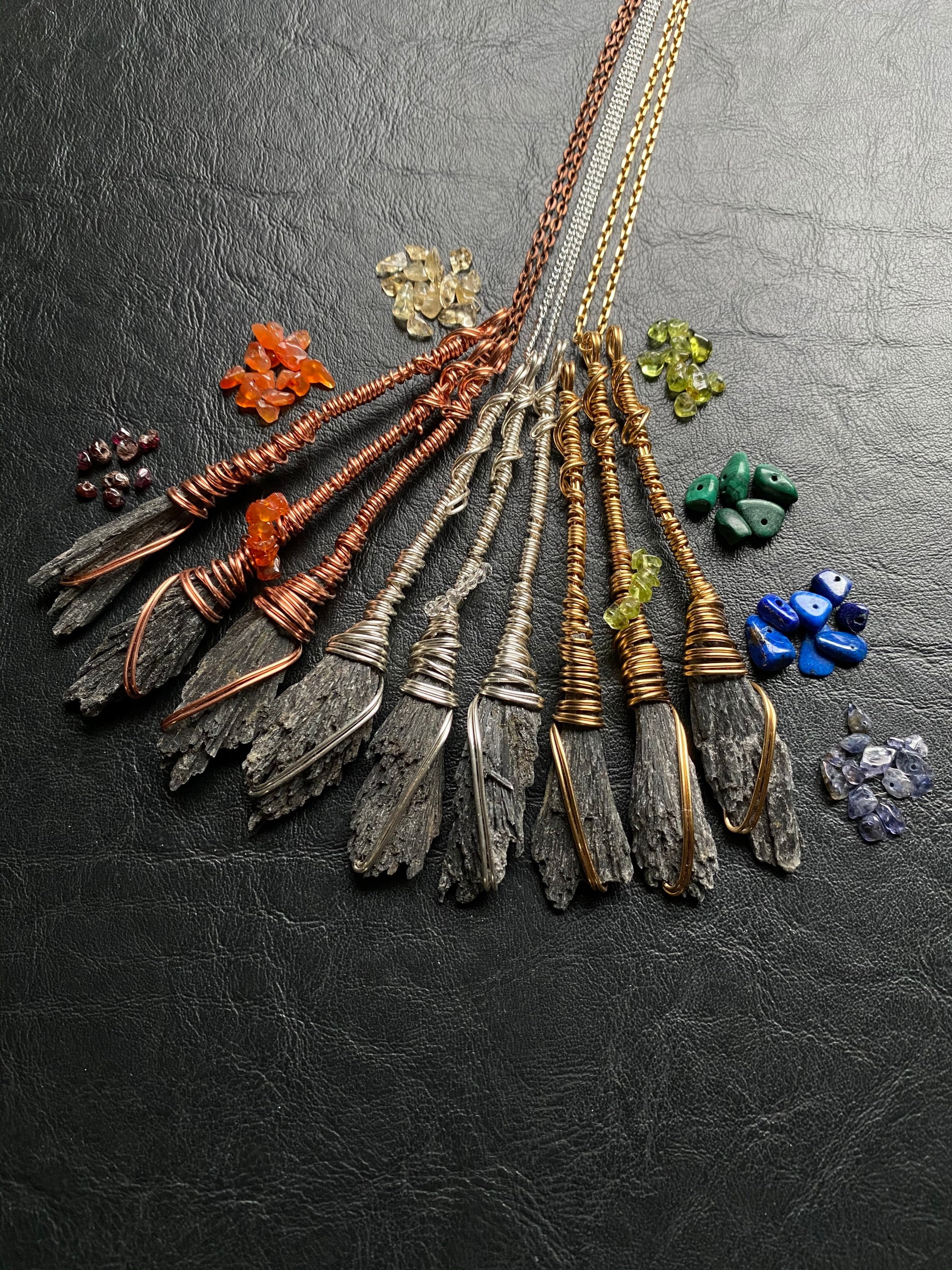 Witch Broom Necklace Pendant Black Kyanite Fan Broom Etsy UK