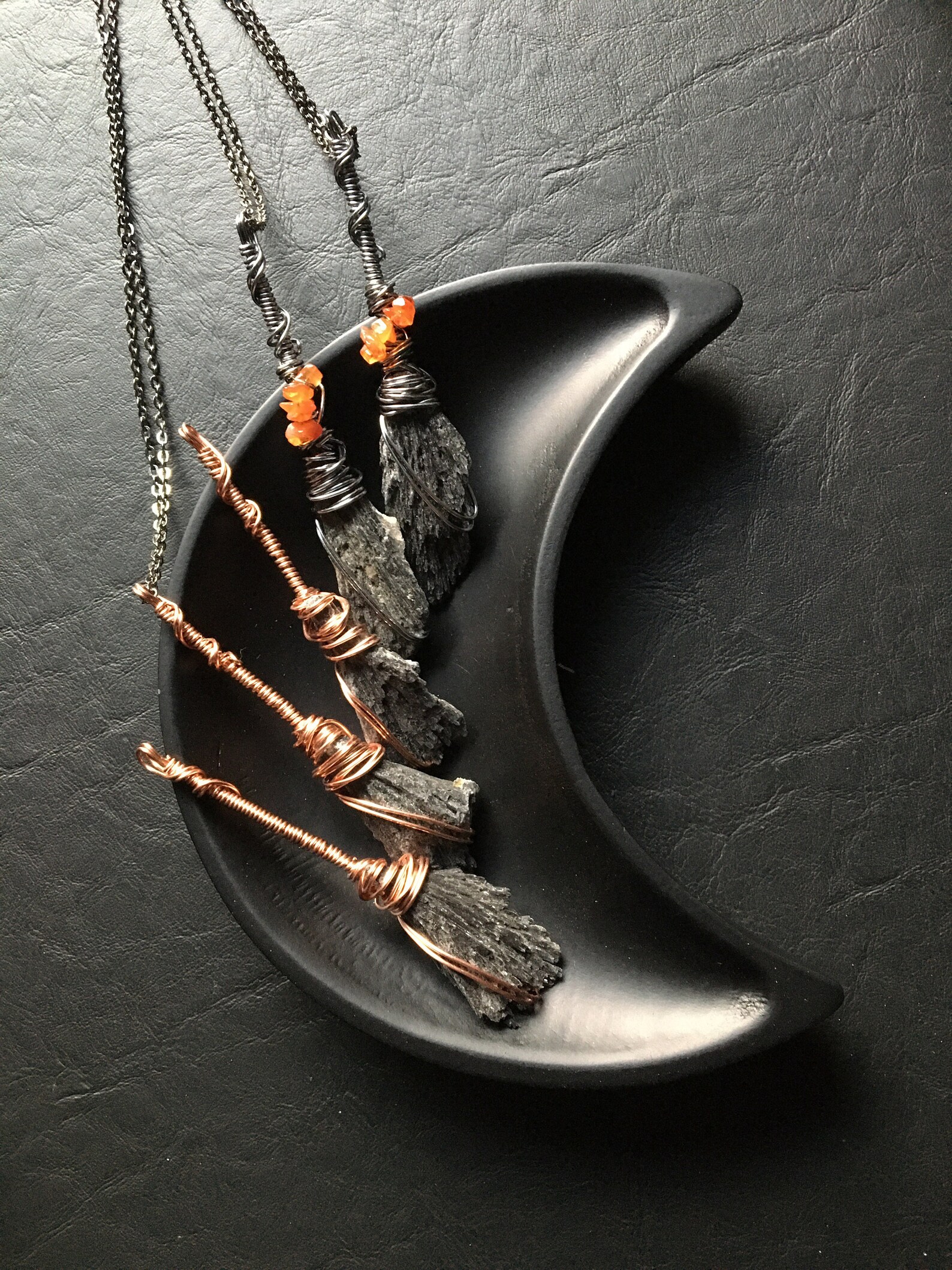 Witch Broom Necklace Pendant Black Kyanite Fan Broom Etsy