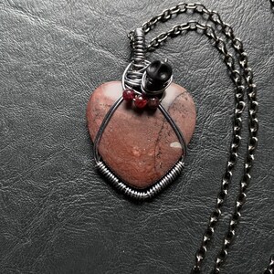 Heart Skull Necklace: Red Jasper, Garnet & Howlite Gemstone Pendant