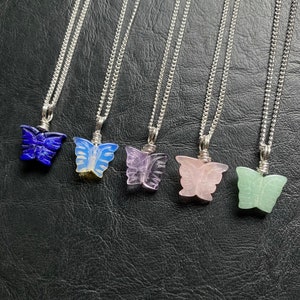 Sterling Silver Gemstone Butterfly Pendant Necklace: Amethyst, Lapis Lazuli, & More