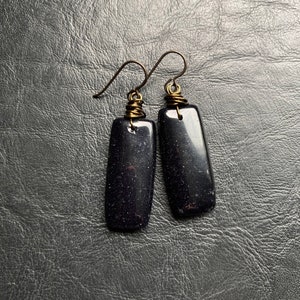Handmade Blue Goldstone Earrings: Niobium Wire Wrapped Galaxy Jewelry