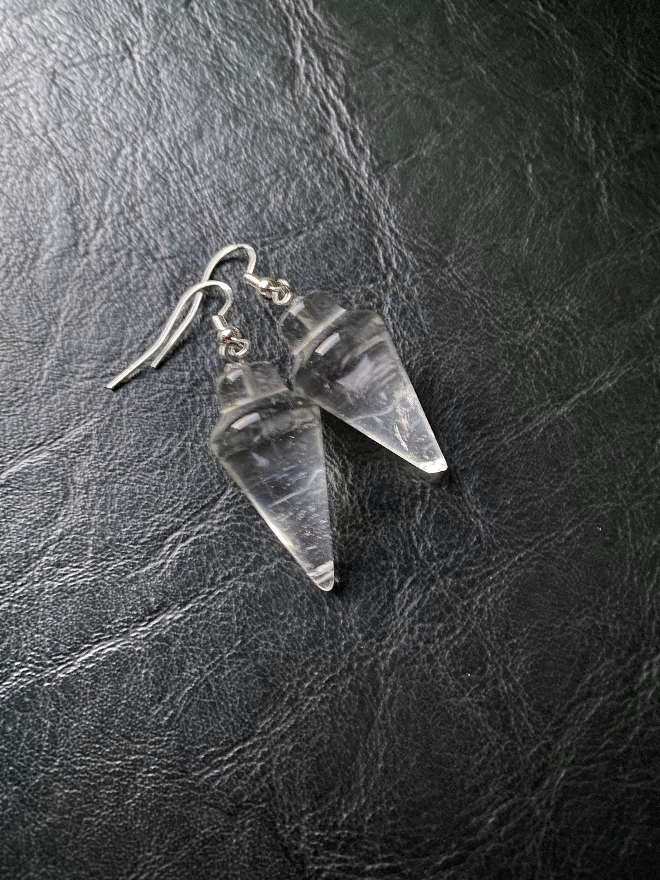 Clear Quartz Pendulum Earrings: Sterling Silver Dowsing Crystal, Witchcraft Jewelry