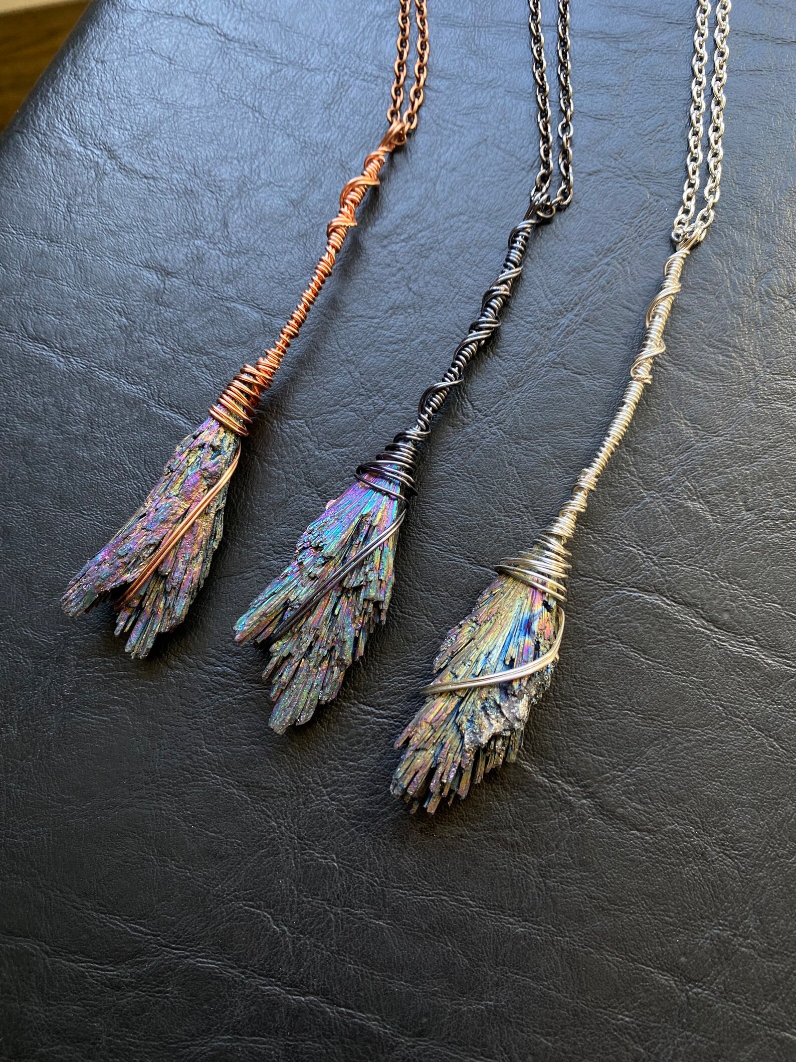 Aura Kyanite Broomstick Necklace Besom Rainbow Titanium Witch Etsy