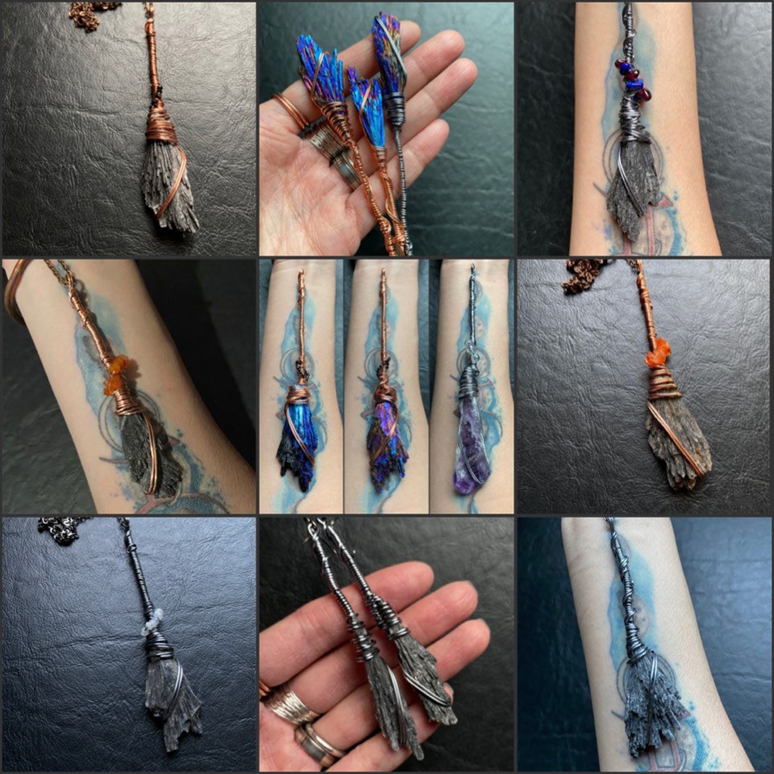 Witch Broom Necklace Pendant Black Kyanite Fan Broom Etsy