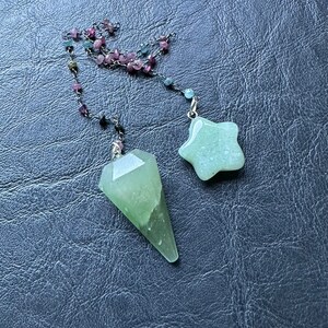 Green Fluorite Dowsing Pendulum: Rainbow Tourmaline & Aventurine, Witchcraft Tool