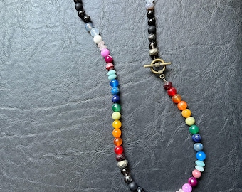 Rainbow Gemstone Beaded Necklace: Handmade Crystal Healing Statement Jewelry