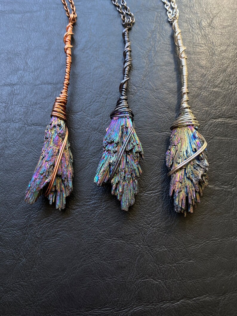 Aura Kyanite Broomstick Necklace Besom Rainbow Titanium Witch Etsy