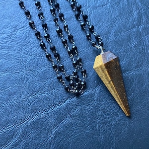 Tiger Eye Pendulum Pendant Necklace Black Spinel Dowsing Crystal Witch Witchcraft Witches Craft Wiccan Spirits Guide Magic chakras