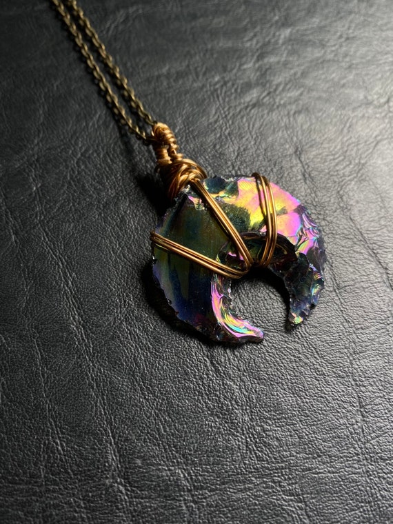 Rainbow Titanium Aura Obsidian Dark Side Moon Crescent Wire Wrap Pendant  Necklace Handmade Jewelry Gift Magic Crystal Healing Witch Goddess - Etsy