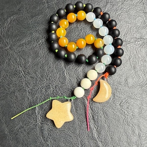 Hand Knotted Gemstone Witch's Ladder: Agate, Onyx & Jade Prayer Beads