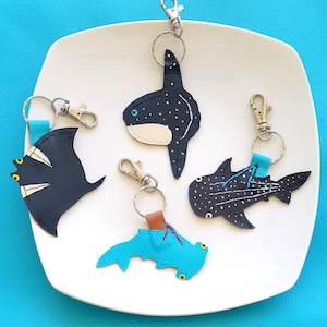 Whale shark keychain, hammerhead shark, mola mola,manta ray,cute,bag tag, mobula, funny, zipper tag, sunfish, stitched leather, faux leather image 10