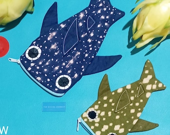Whale Shark Purse: Recycled Linen Pencil Case, Sustainable Gifts