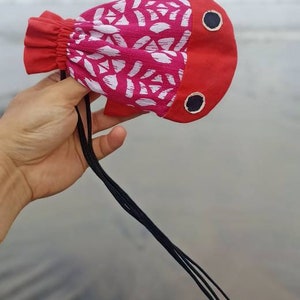 Cute fish pouch, goldfish bag, koi bag, kinchaku, drawstring pouch, carp bag, halibut, flatfish, kimono bag, cable pouch, multipurpose bag image 4