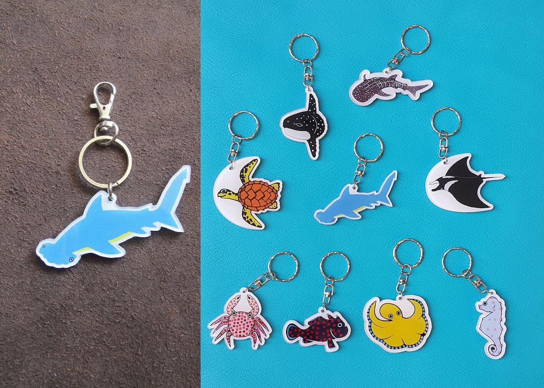 Whale Shark Keychain, Octopus Keychain, Crab Keychain, Manta Ray,mobula