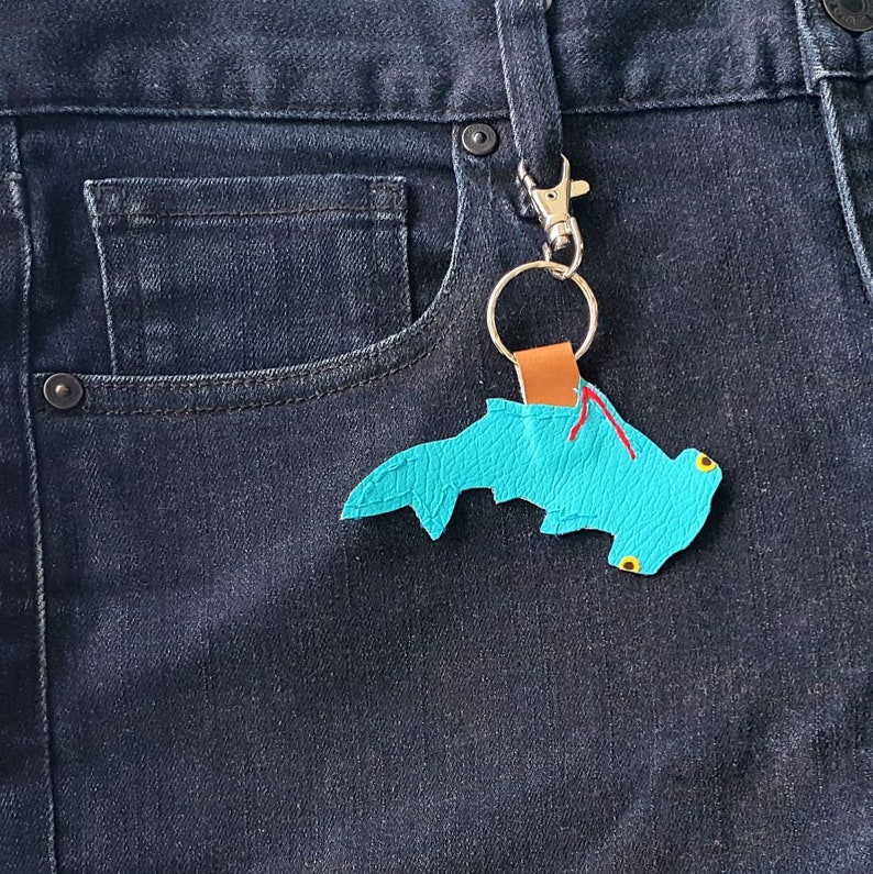 Whale shark keychain, hammerhead shark, mola mola,manta ray,cute,bag tag, mobula, funny, zipper tag, sunfish, stitched leather, faux leather image 8