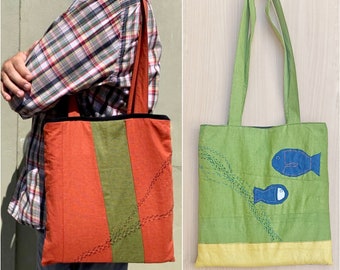 Embroidered linen tote bag, custom linen bag, linen tote bag, sashiko boro, slow stitch, dive gift, personalized linen bag, zero waste bag
