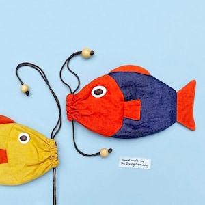 Linen Fish Pouch, Kinchaku Bag, Diver Gift
