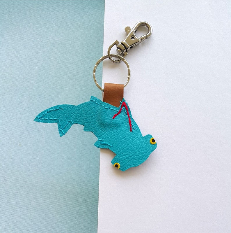 Whale shark keychain, hammerhead shark, mola mola,manta ray,cute,bag tag, mobula, funny, zipper tag, sunfish, stitched leather, faux leather image 7