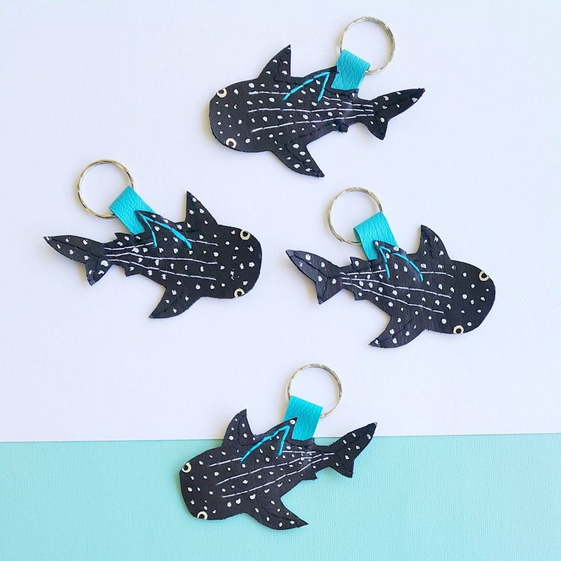 Whale shark keychain, hammerhead shark, mola mola,manta ray,cute,bag tag, mobula, funny, zipper tag, sunfish, stitched leather, faux leather image 2