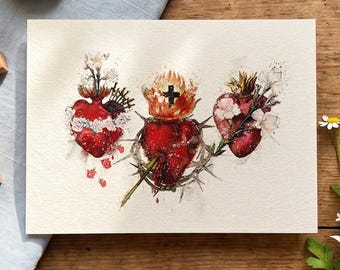 Holy Family Hearts Small Art Print Catholic Stocking Stuffer Gift Jesus Mary Joseph Printable Small Devotional Present Budget Catholic Gift