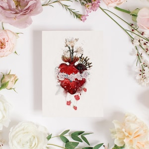 Bedroefd hart van Maria afdrukbare kaart afbeelding formaat 5 x 7, onbevlekt hart katholieke illustratie kunst, katholieke ansichtkaarten door BenedictaBoutique