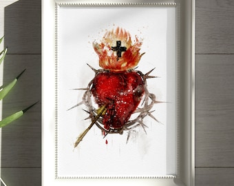 Catholic Wall Art Sacred Heart of Jesus Watercolor Giclee Art Print Christian Home Decor Devotional Art Gift for Her Catholic Gift Idea
