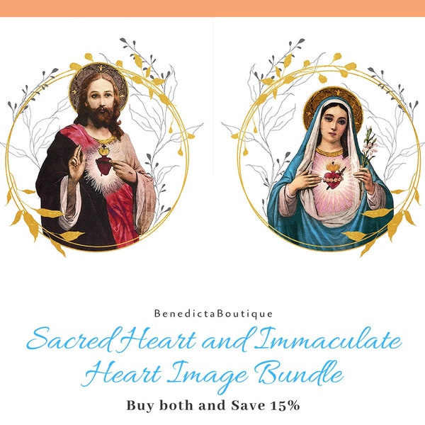 Sacred Heart of Jesus & Immaculate Heart of Mary Printable Images Bundle, Catholic Wall Art, Devotional Art Prints by BenedictaBoutique